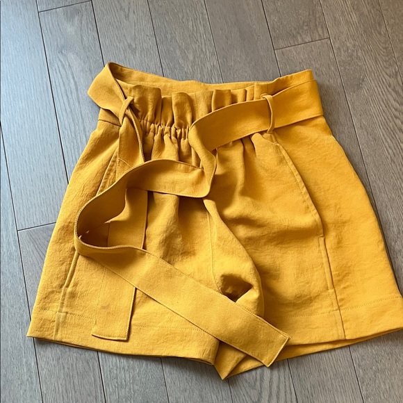 Wilfred Mustard High-Waist Paperbag Shorts with Self Tie - Picture 5 of 5